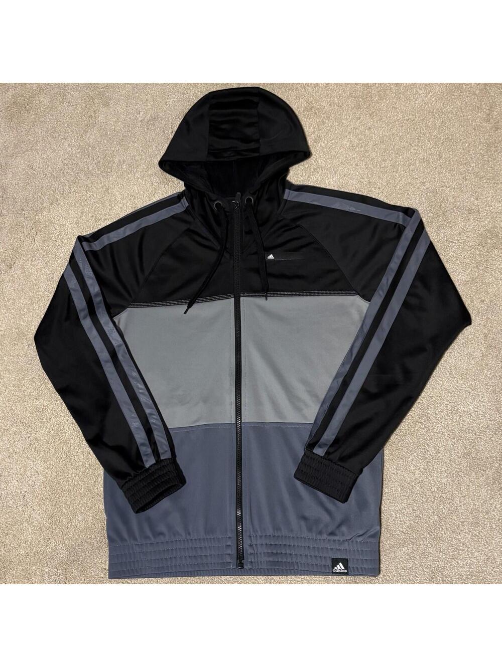 Adidas Climate Mens Training Full Zip Hoodie Black Gray Colorblock Pockets, Sz S
